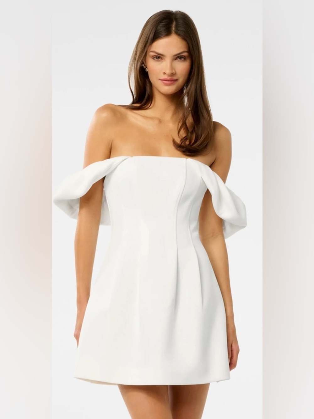 Forever New White Off Shoulder Mini Dress Bridal Bachelorette NWT Size 0
